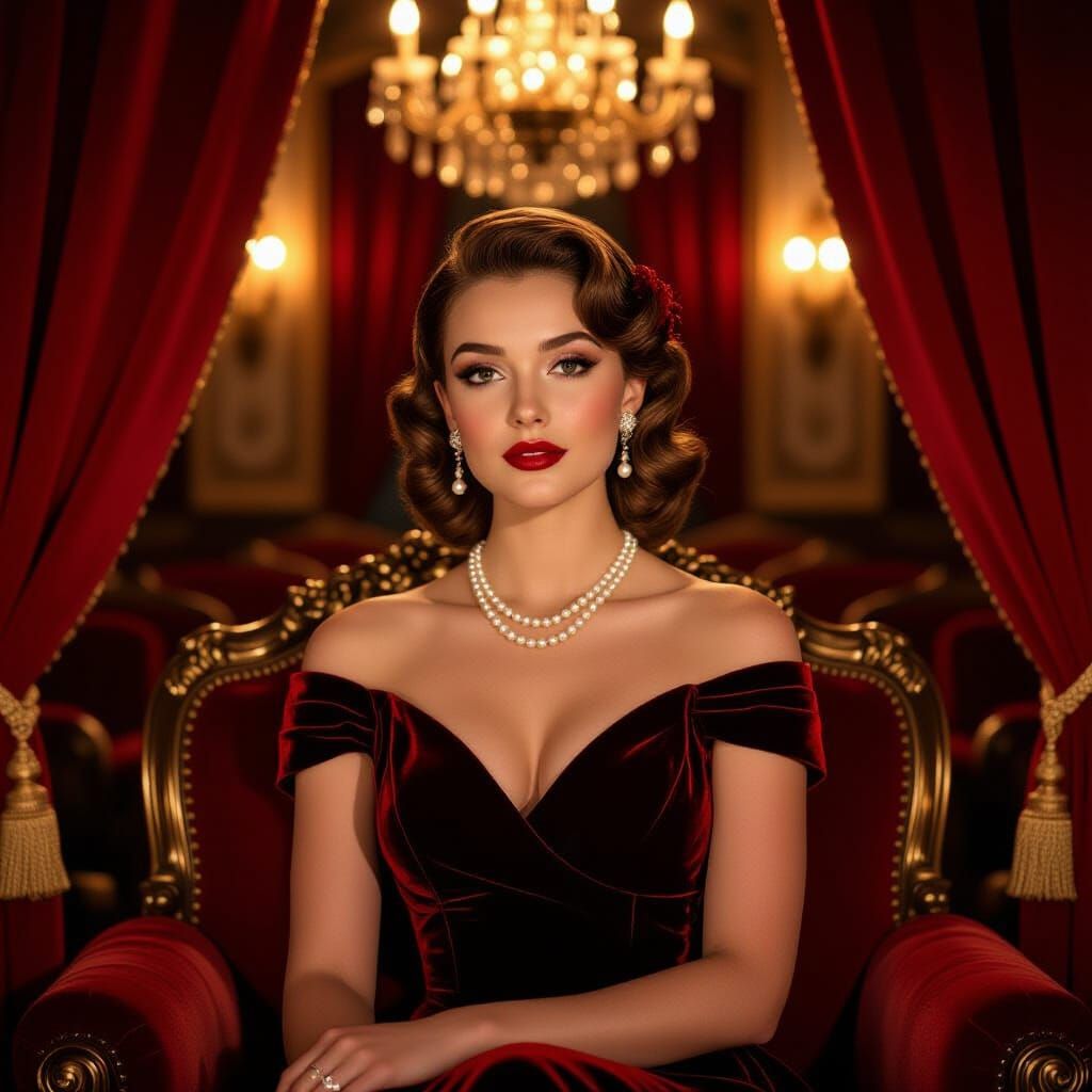 Glamorous Woman in Theater Box, Retro Art Style