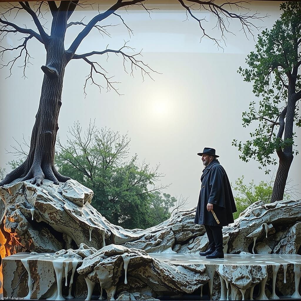 Hyperrealistic Sculpture Illuminated in Vivid Colors