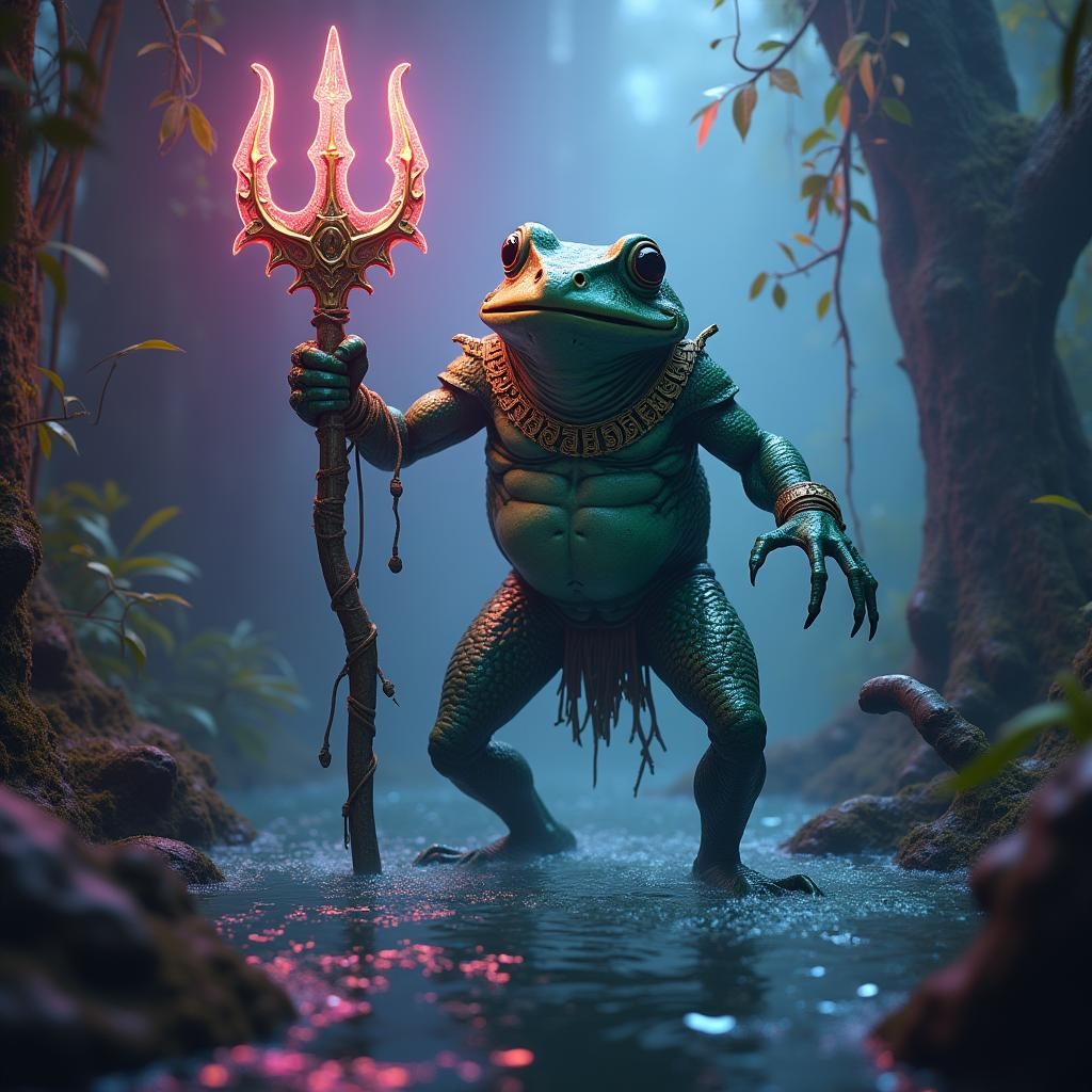 Alien Frogman Emerges from Glowing Swamp