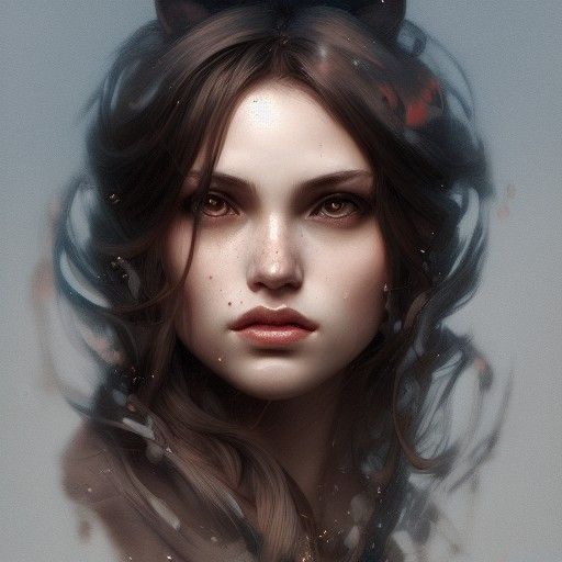 Girl and Wolves Portrait in Art Nouveau Style