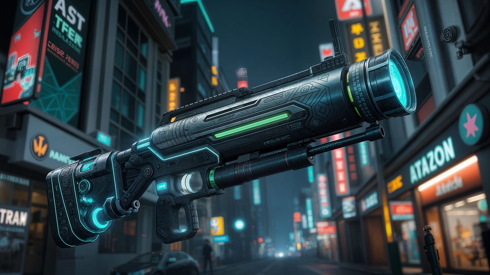 Futuristic Cyberpunk Bazooka with Neon Lights