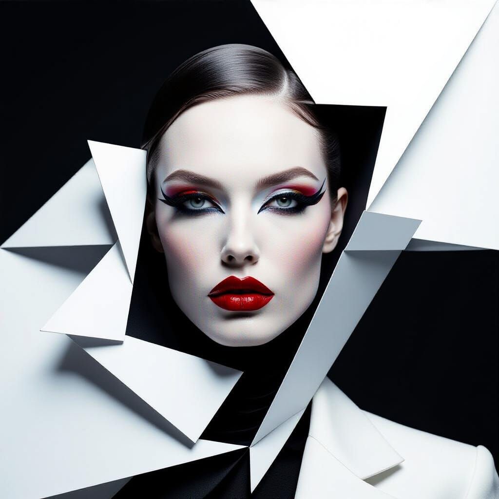 Avant-Garde Model with Square Face in High-Fashion Editorial