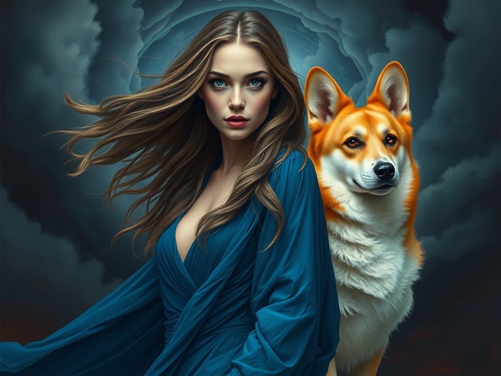 Majestic Woman and Corgi