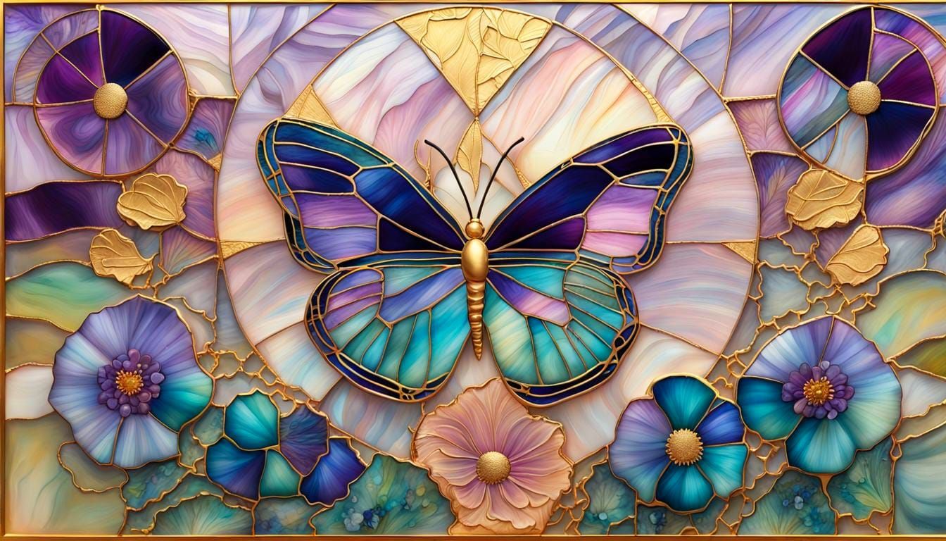 Delicate Floral Butterfly in Vibrant Stained Glass