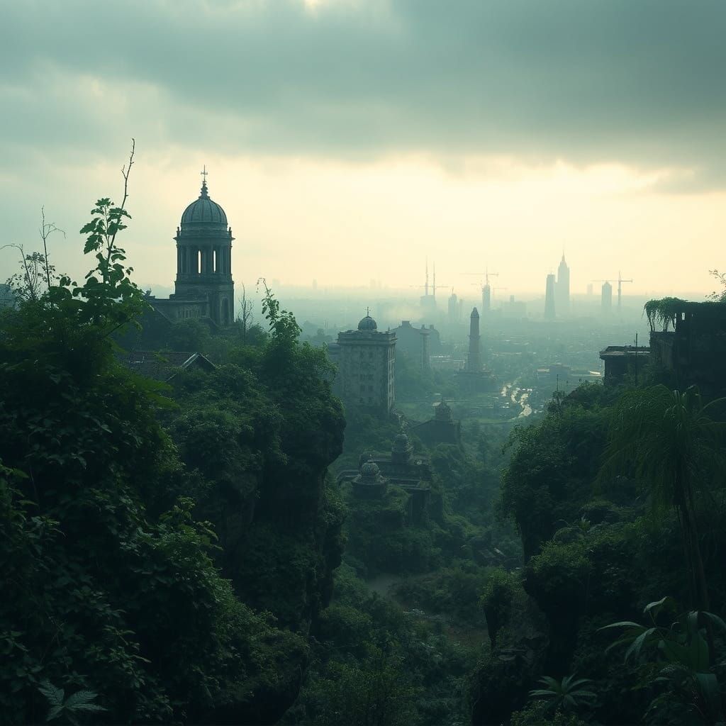 Abandoned Earth: Overgrown Cities in Eerie Dystopian Style