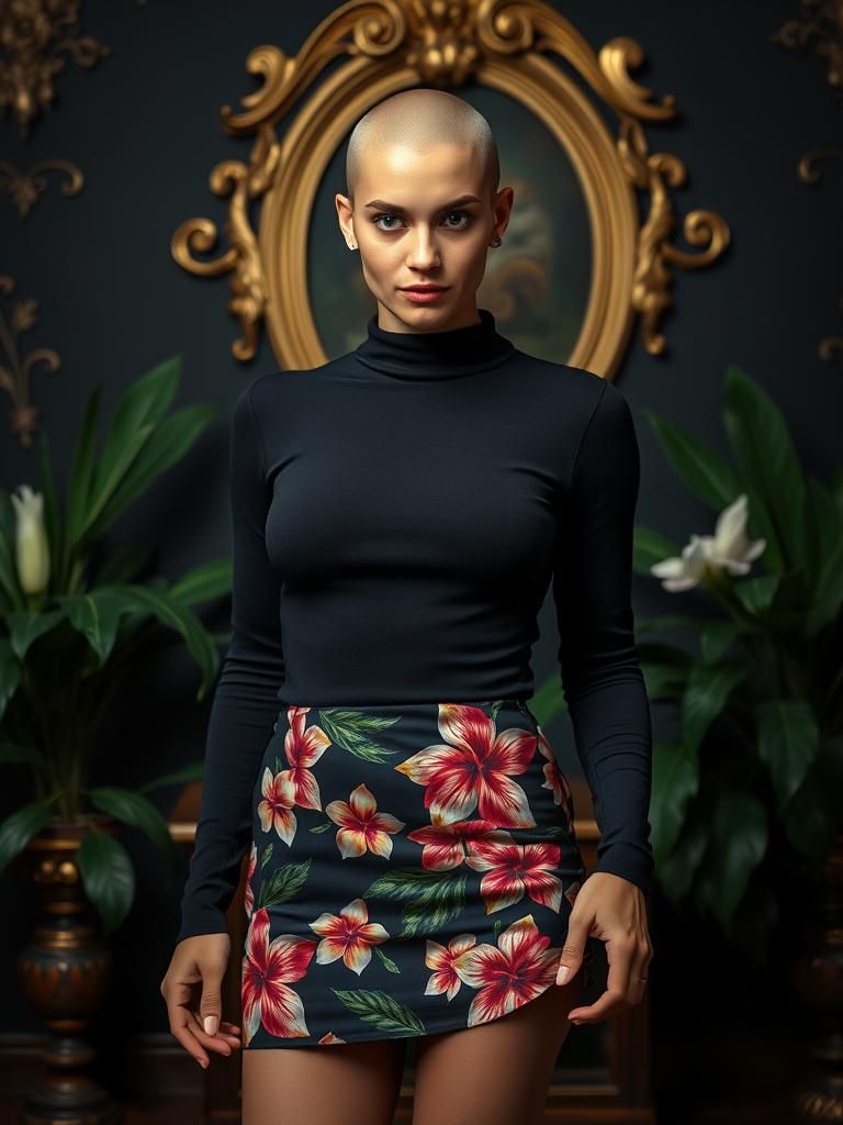 Elegant Portrait of Bald Woman in Rococo Studio