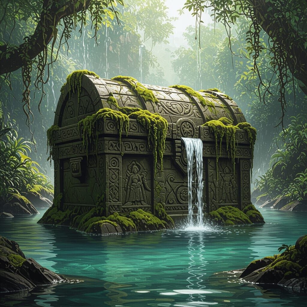 Mystical Stone Chest in Jungle River