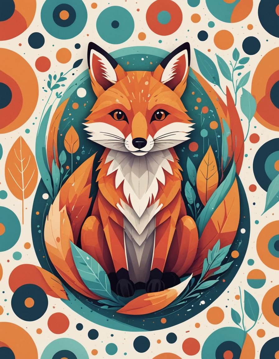 Whimsical Fox Logo Design in Mid-Century Modern Style