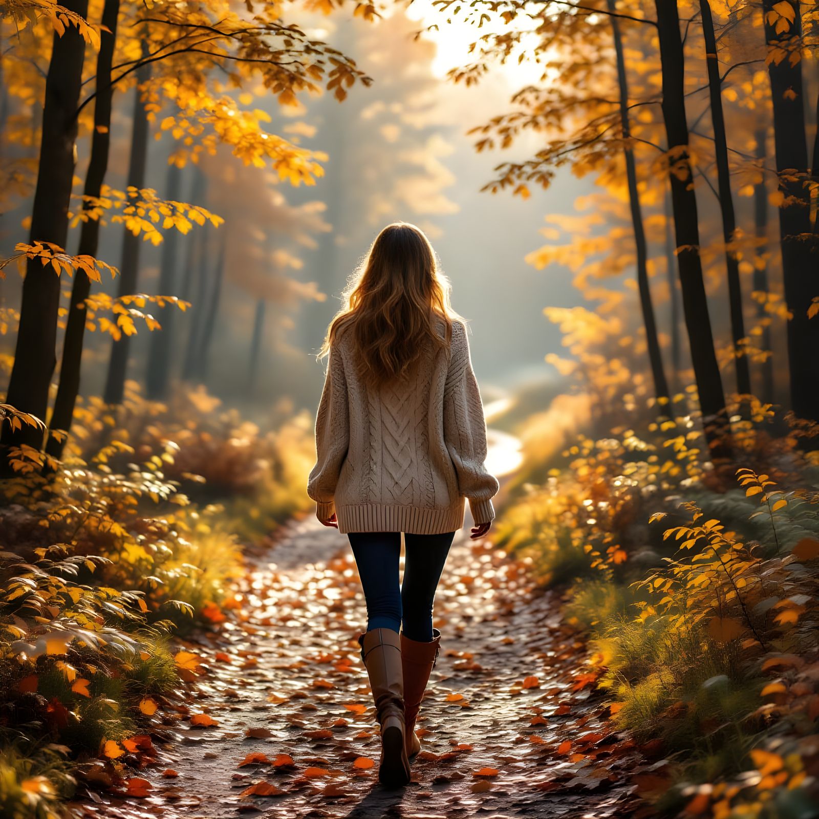 Golden Autumn Forest Path in Photorealistic 4K