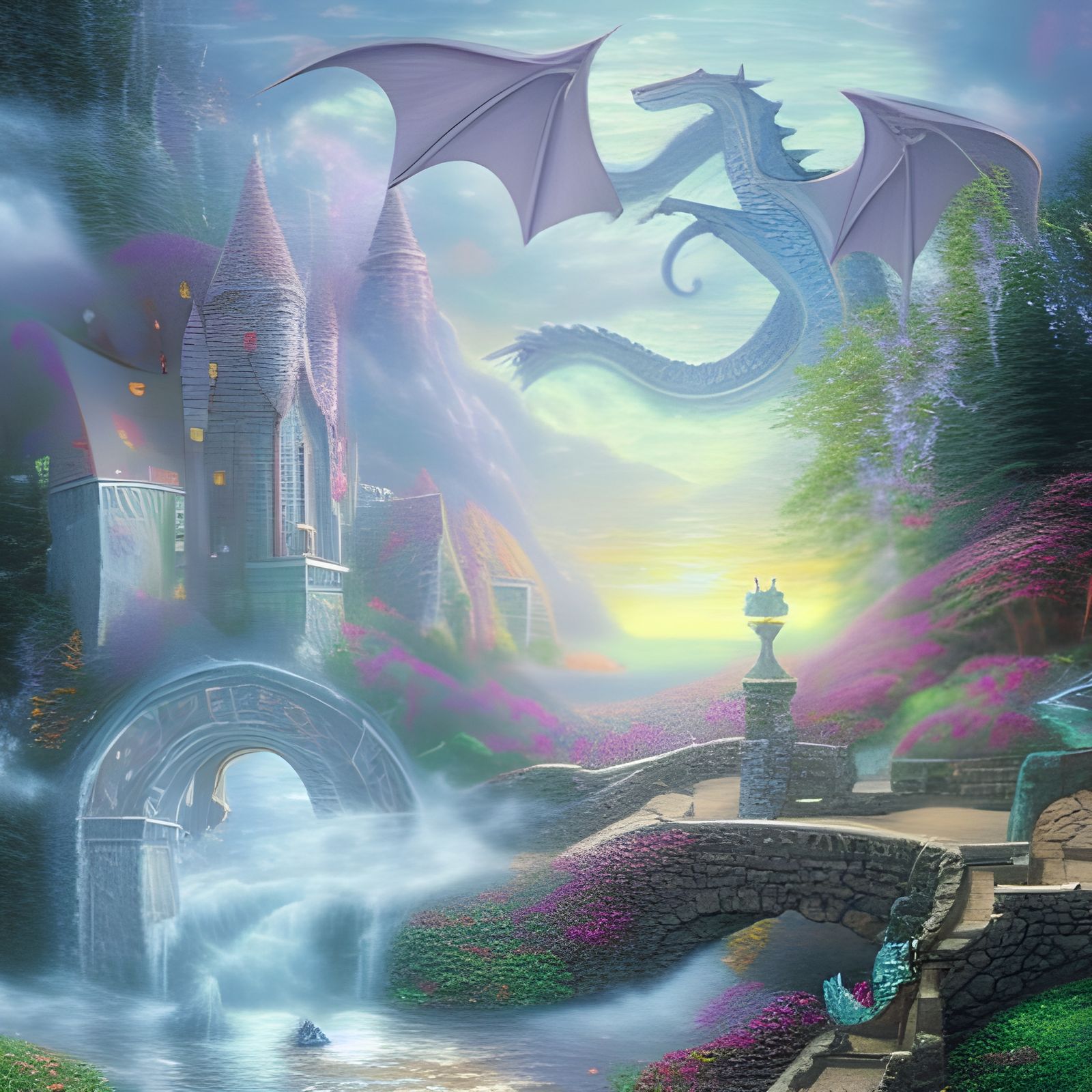 Ethereal Dragon in Misty Landscape