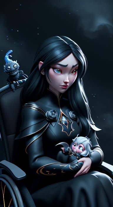 Girl with Dragon in Cosmic Anime Style