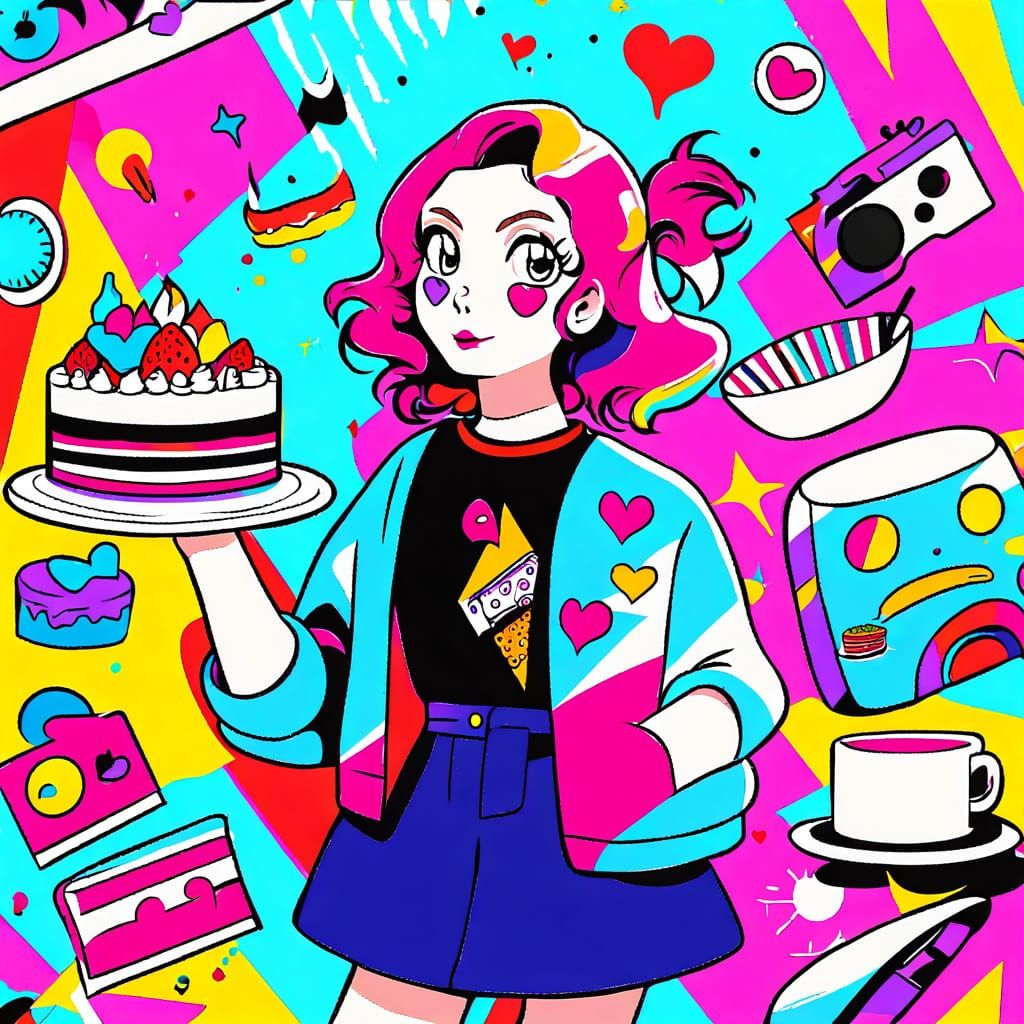 Retro Pop Art Cake Celebration in Vibrant Colors