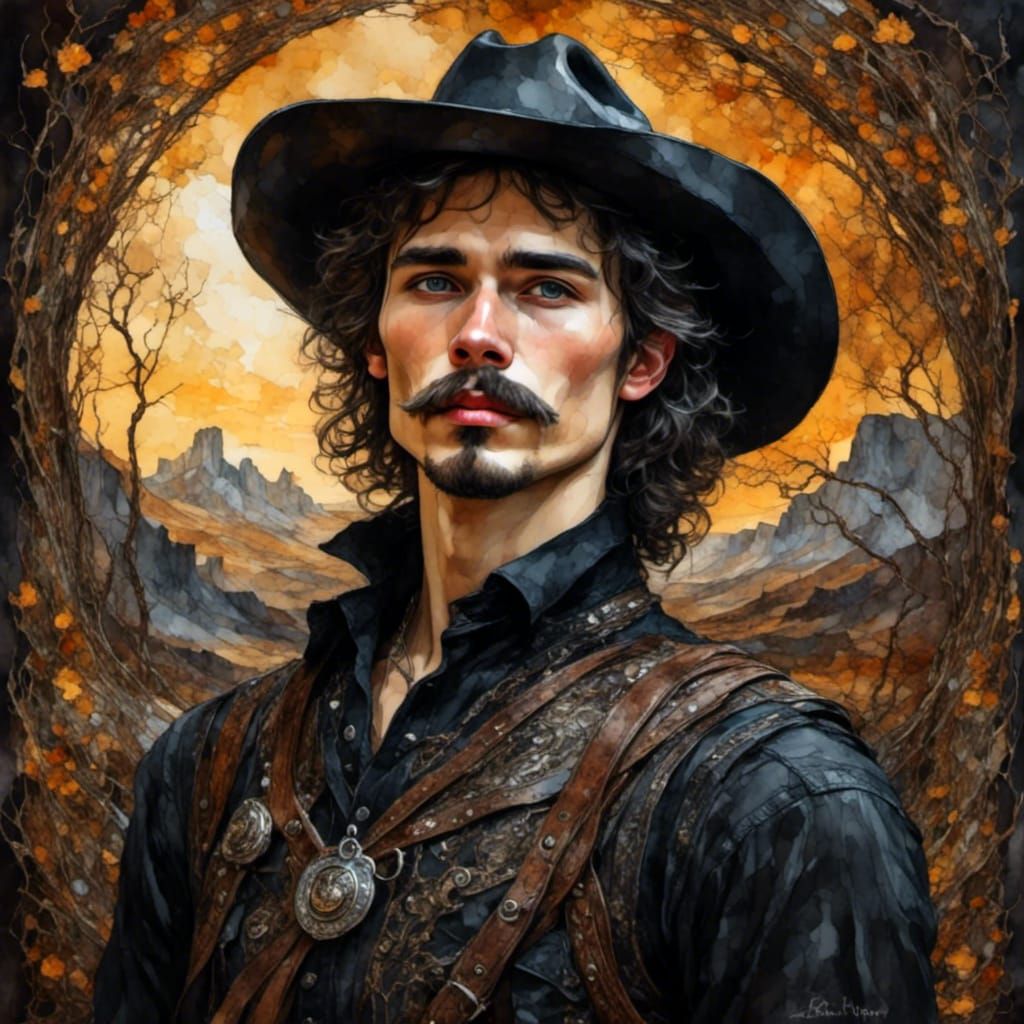 Hauntingly Beautiful Young Cowboy Portrait in Black