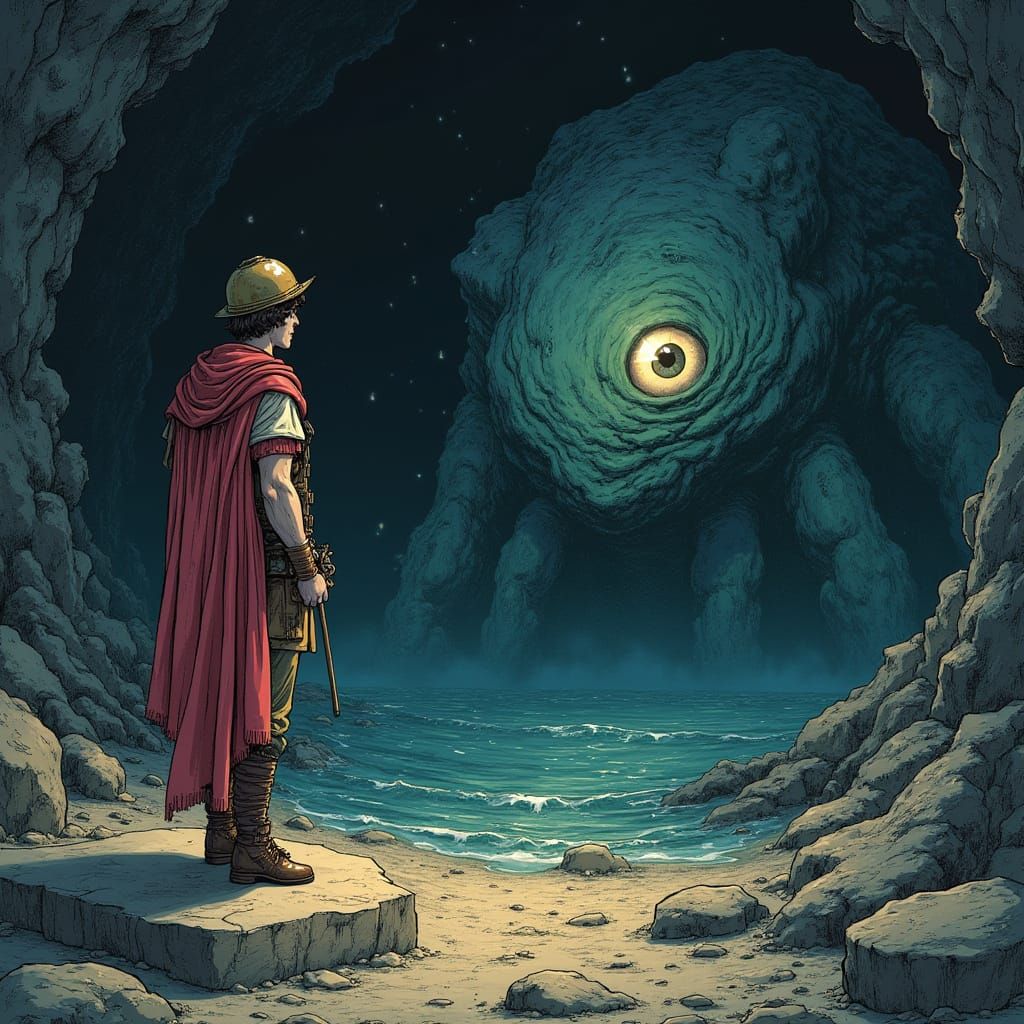 Greek Adventurer Discovers Cyclopean Giant in Dark Cave in D...