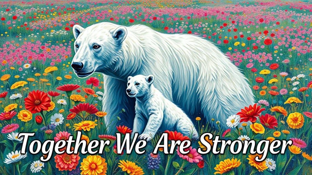 Polar Bear and Cub in Vibrant Fractal Field