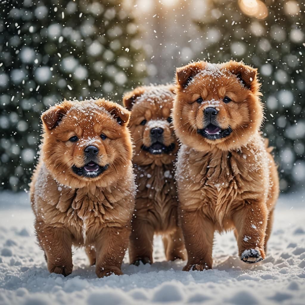 Chow Chow (Puppies) In The Snow - V3