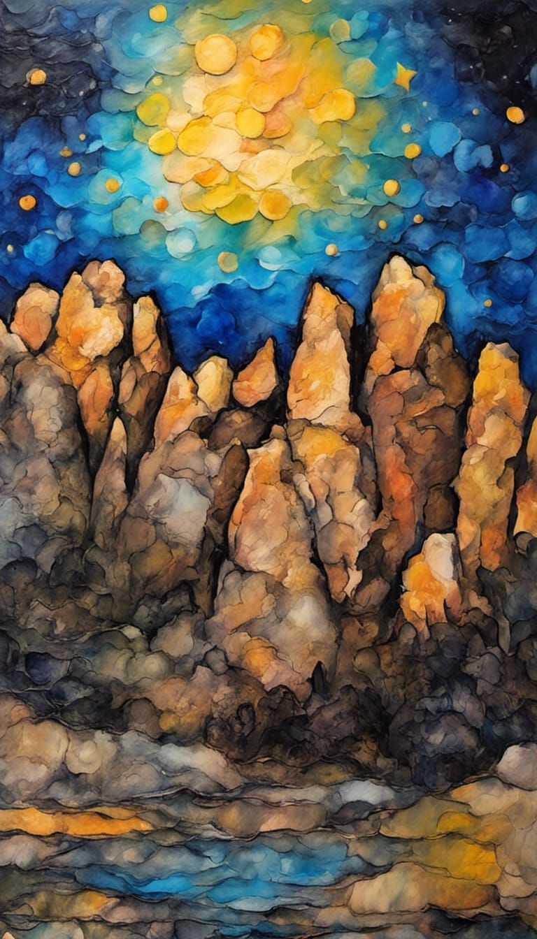 alcohol ink art :: pinnacles national monument :: rock wall ...