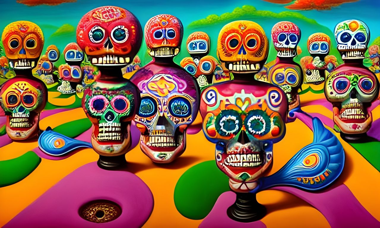 Day of the Dead in Mexico, Surreal Oil Painting