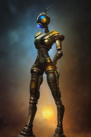Steampunk Sci-Fi Robot in Afremov Style