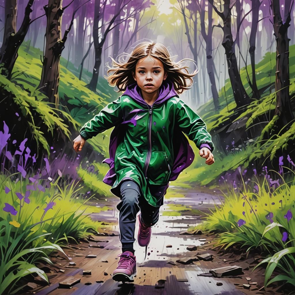 Girl Runs in Forest: Graffiti Splash Art