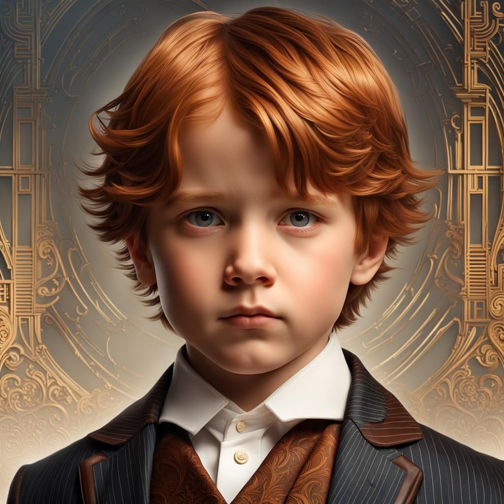 Ginger-Haired Boy in Formal Suit: Detailed Portrait