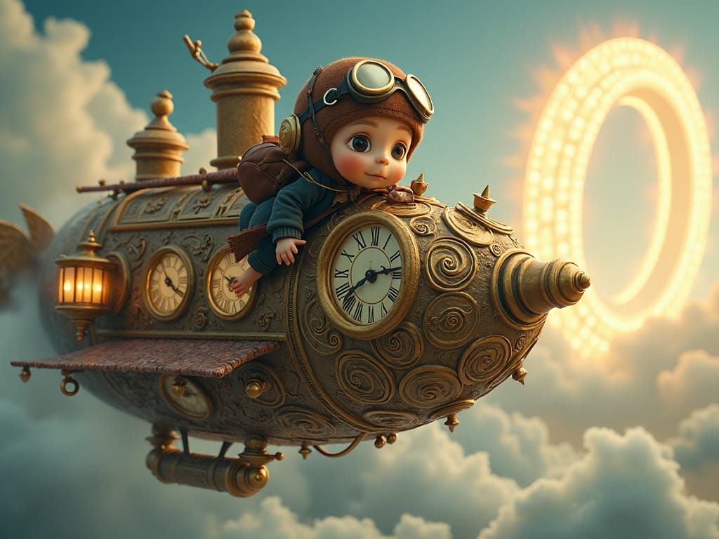 Gnome Pilot Flies Clockwork Airship to New Dimension