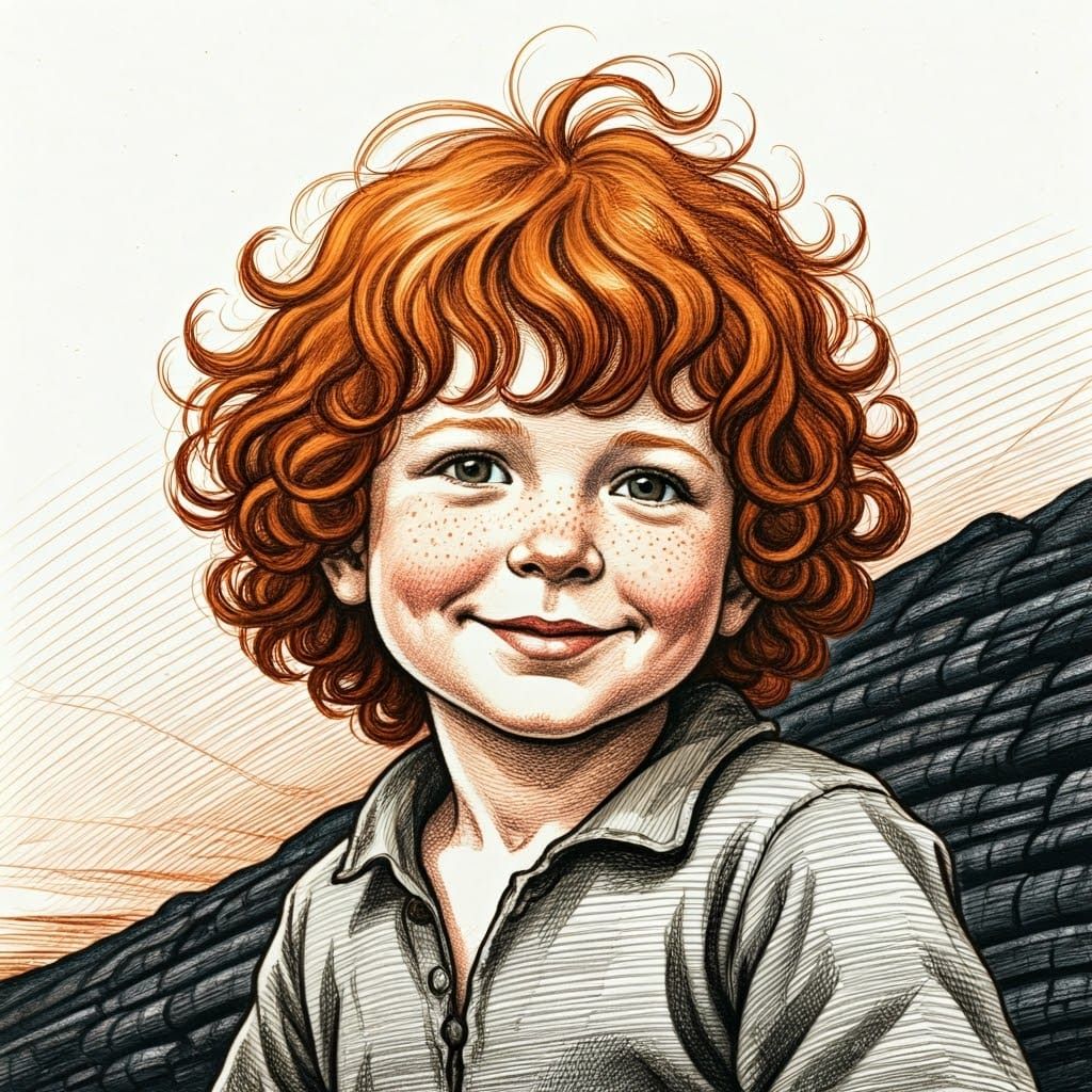 A Curious Boy in Charcoal Crosshatching