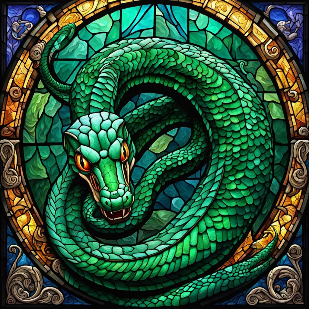 Stained Glass Cobra: Slytherin Mascot Art
