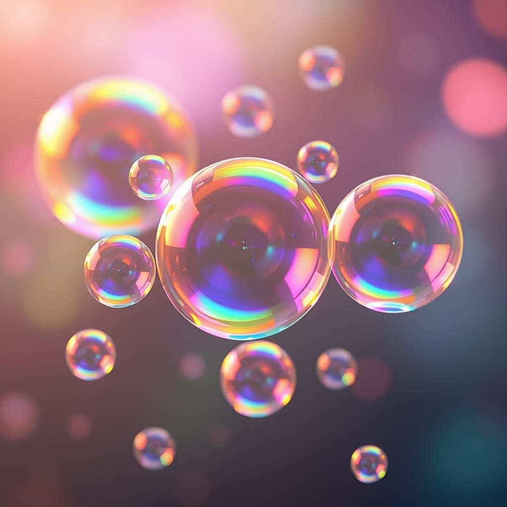 Iridescent Rainbow Bubbles in Dreamy Digital Art