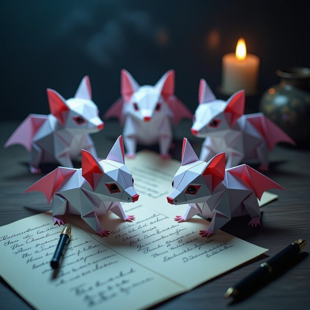 Origami Vampire Bats in Dark Mystical Setting