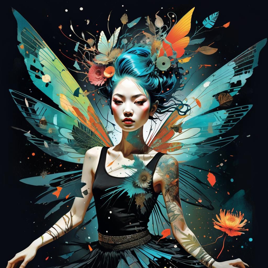 Punk Rock Fairy in Grungy Collage Art