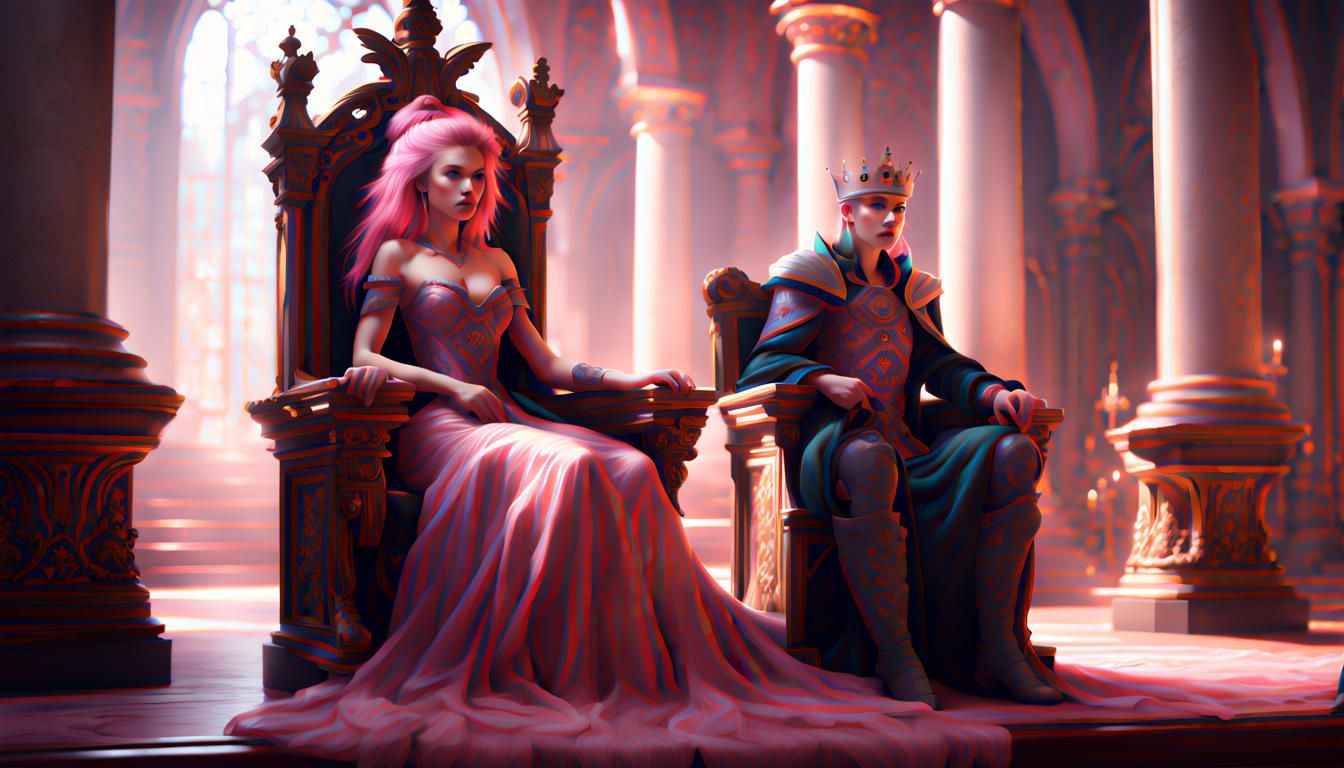 Queen Rhoda sitting in throne room