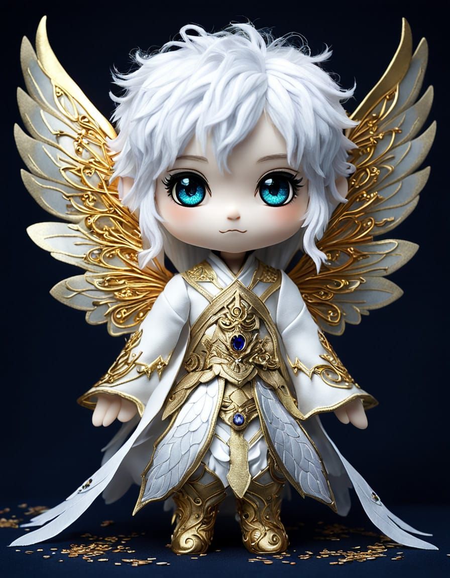 Vibrant Chibi Fairy with Golden Wings and Sapphire Eyes in I...