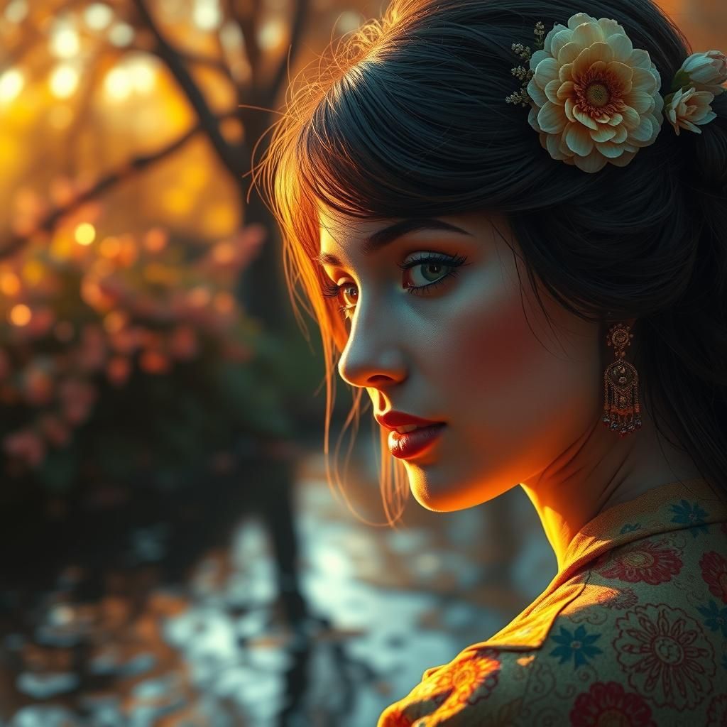 Golden Hour Impressionism in Klimt and Monet Style