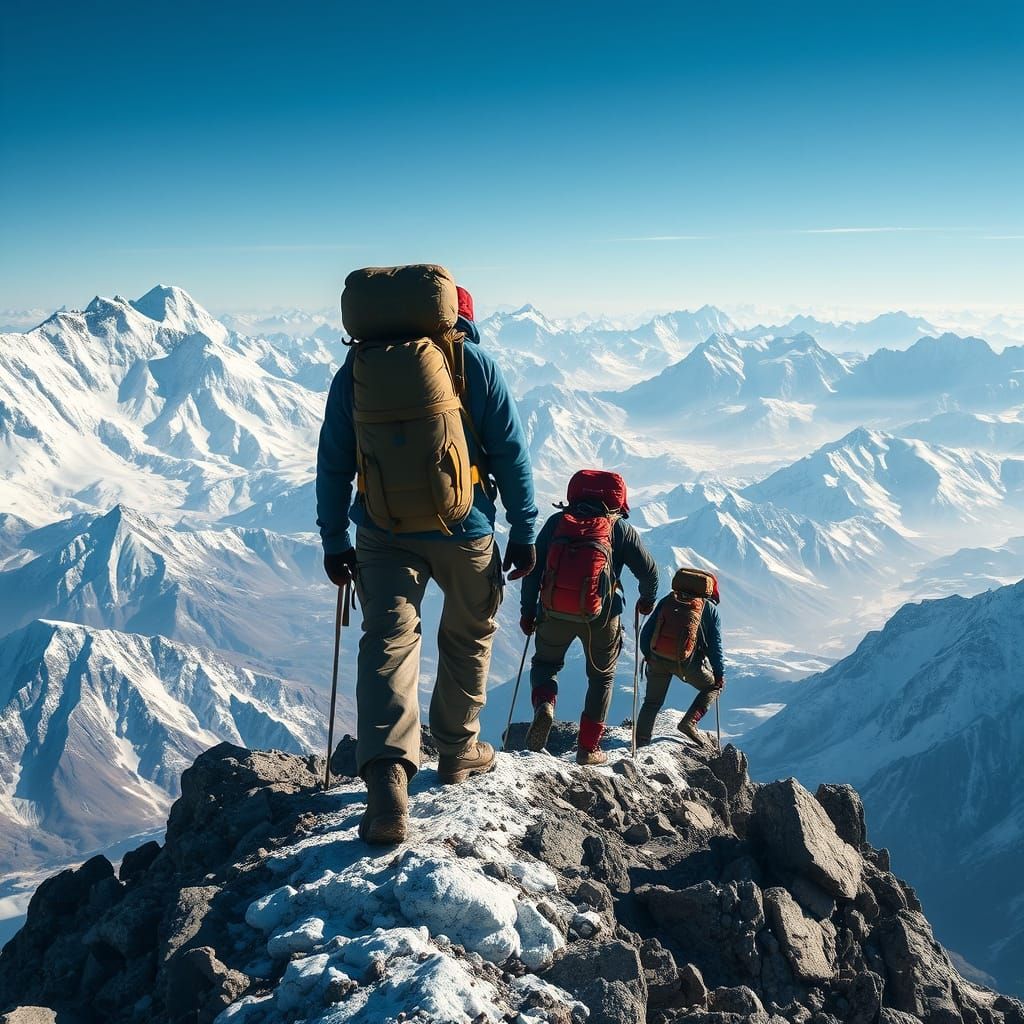 Climbers Ascending Everest: 4K Photorealistic Himalayan Vist...