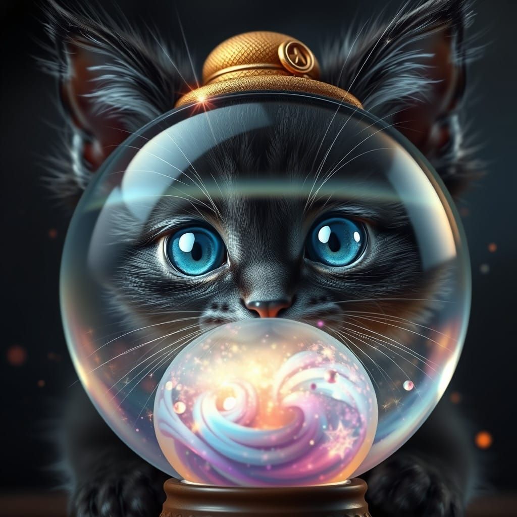 Whispers of the Cosmos: Iridescent Kitten in a Mystical Fish...