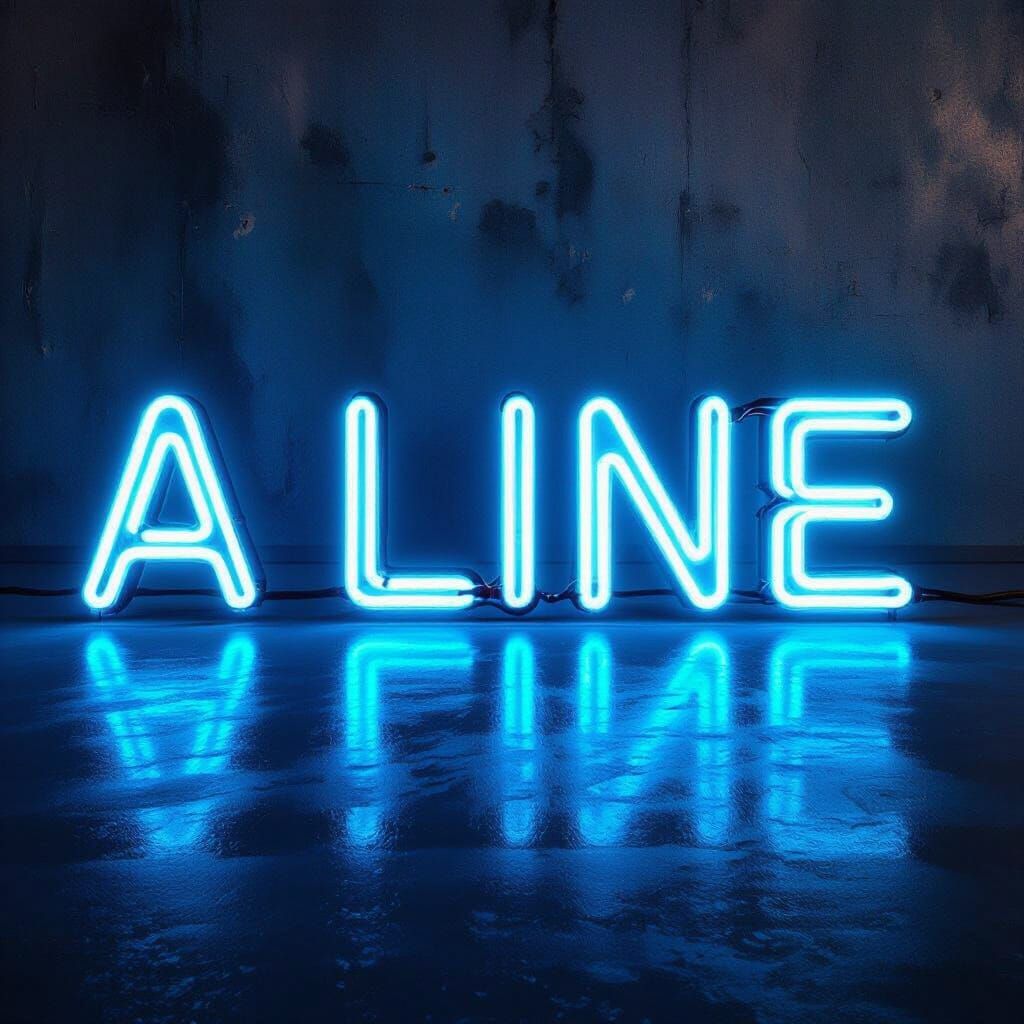 Glowing Neon LED Word 'A LINE' on Dark Background