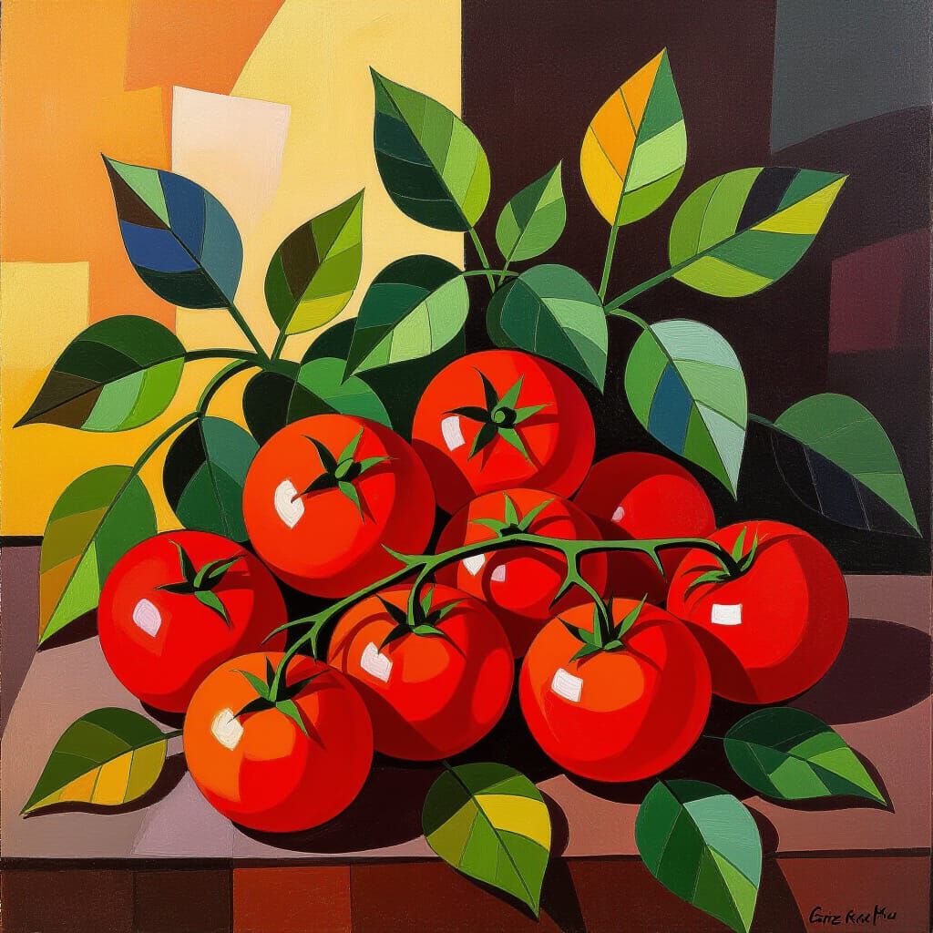 Vibrant Tomatoes in Still Life Painting