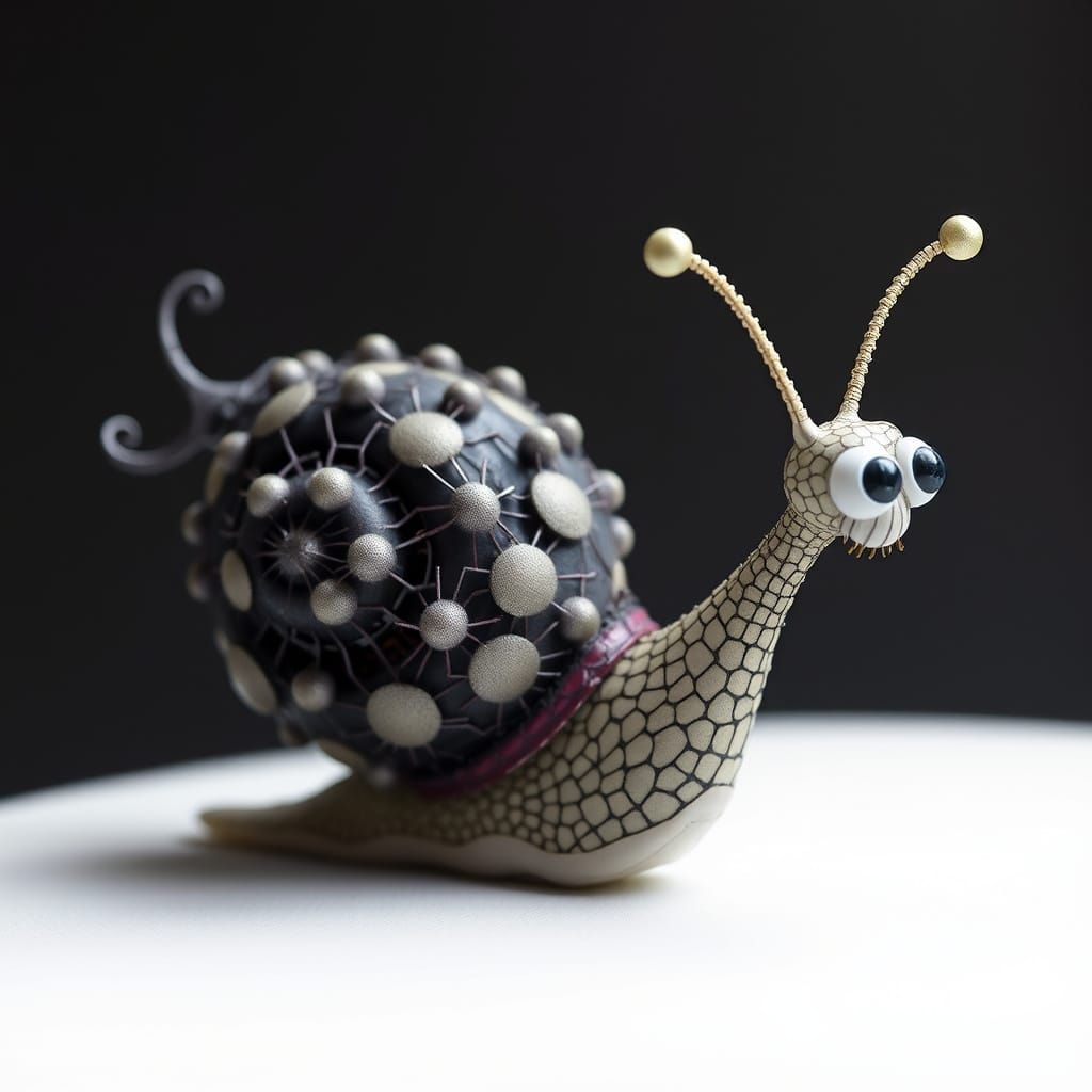 Whimsical Snail in Tim Burton Style