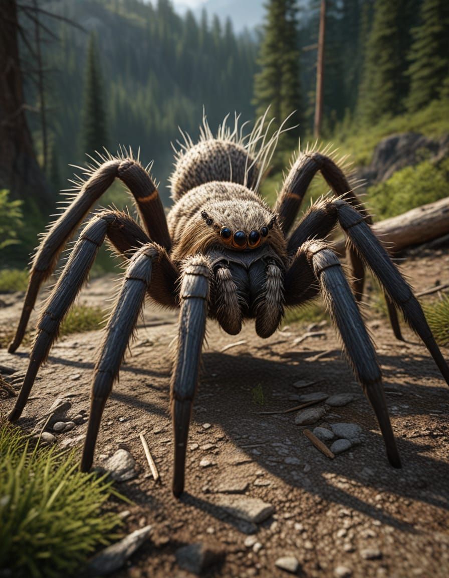 Giant Tarantula-Porcupine Hybrid in Futuristic Wilderness