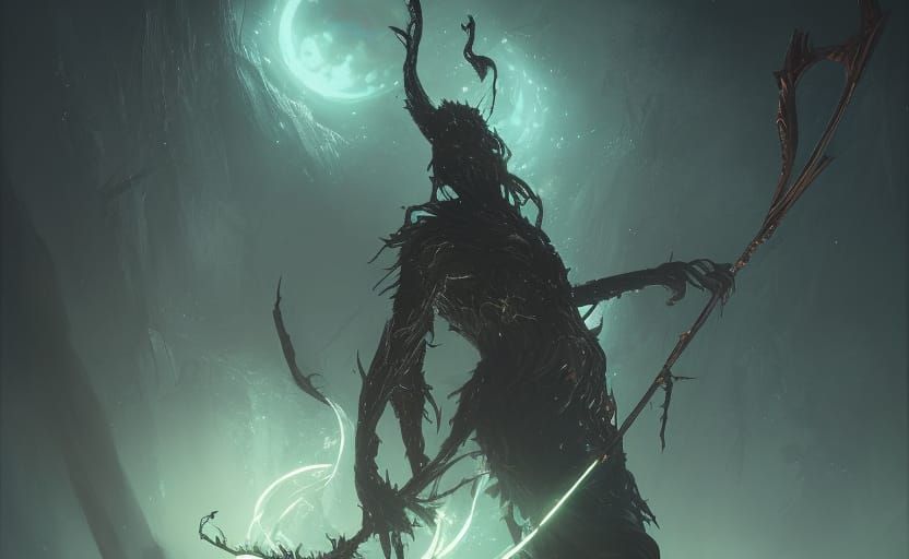 Ooze Humanoid Archer with Lunar Bow: Dark Fantasy Art