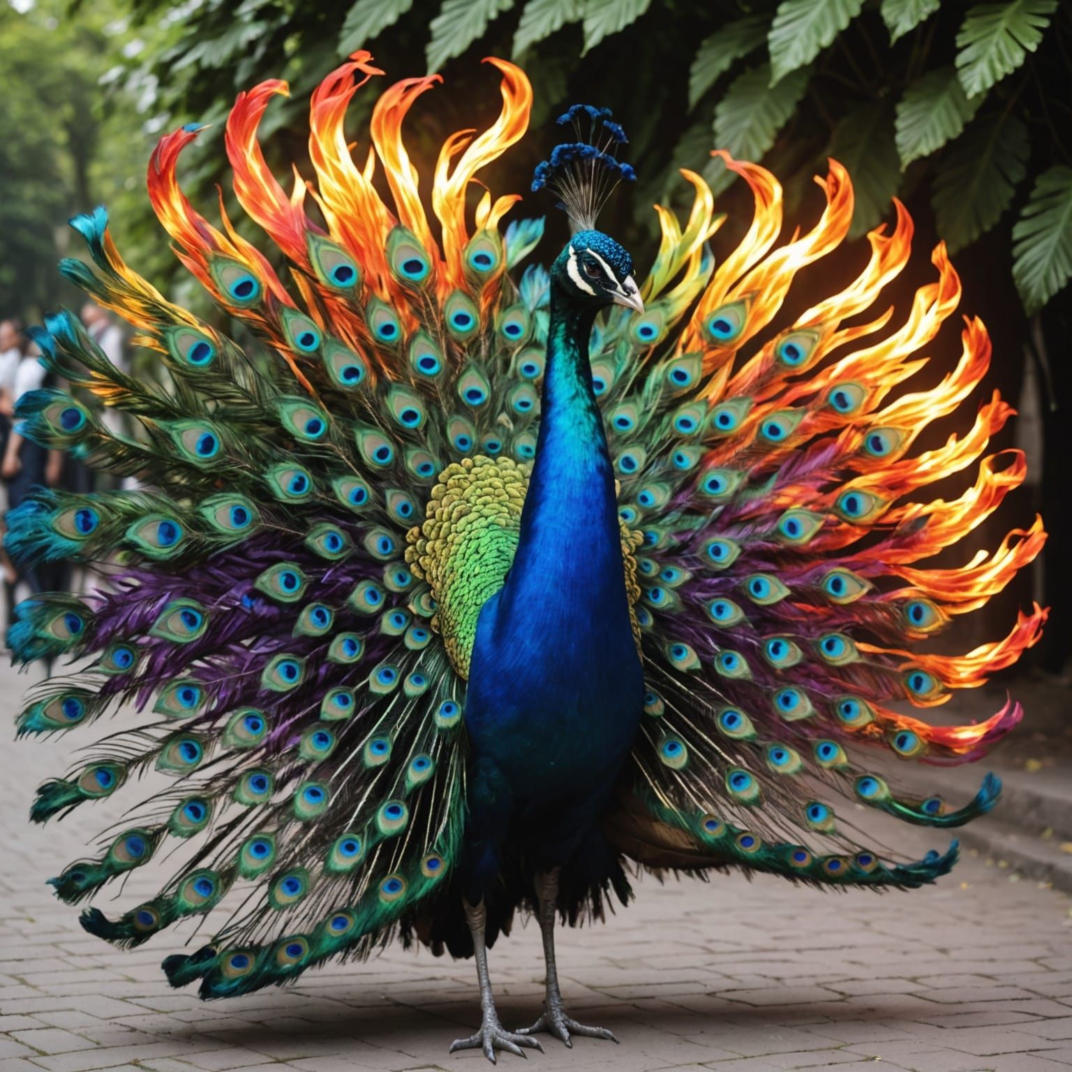 Vibrant Rainbow Flame Peacock