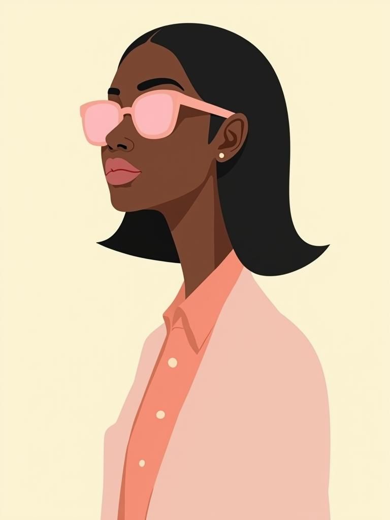 Minimalist Portrait of Woman with Sunglasses in Flat Illustr...