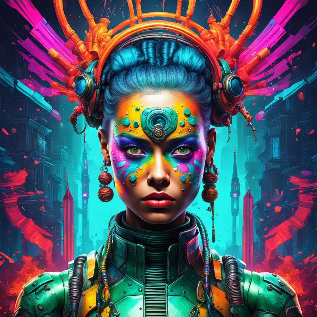 Vibrant Biopunk Woman in Futuristic Colors