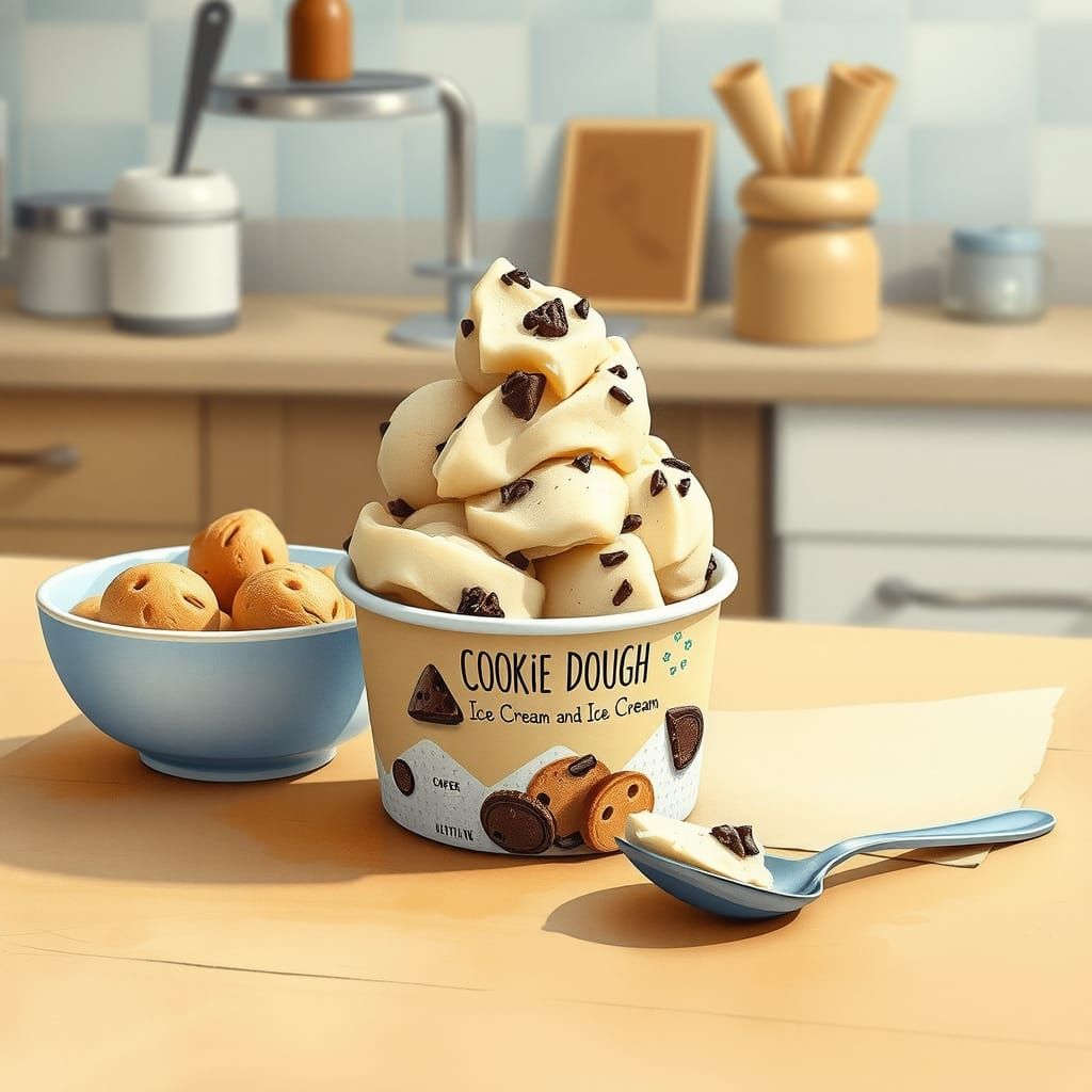 Cookie Dough Ice Cream in Watercolor Style