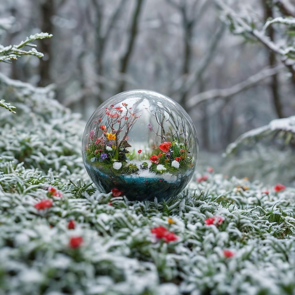 Surreal Spring World in Glass Sphere