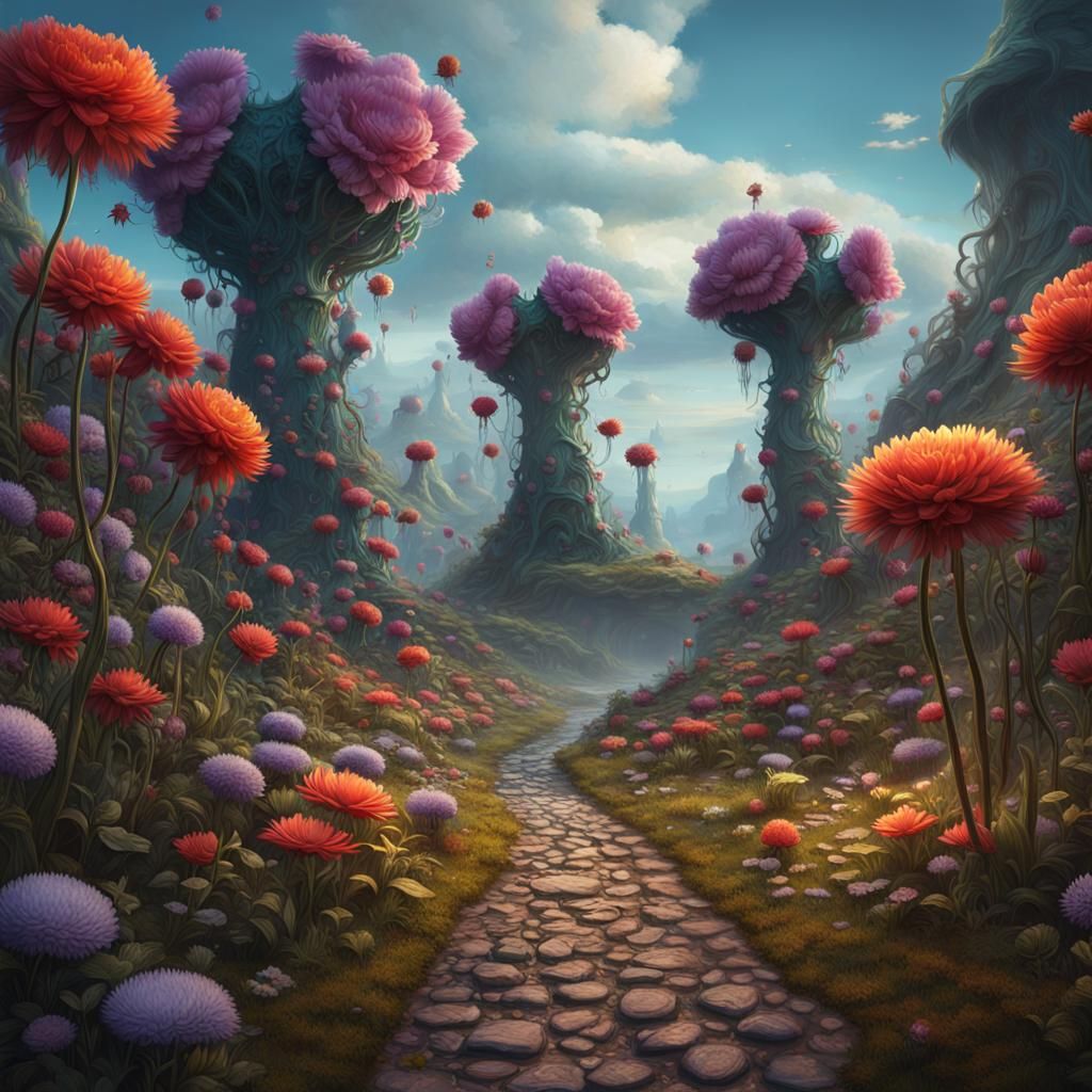 Fantastical Path with Giant Flowers