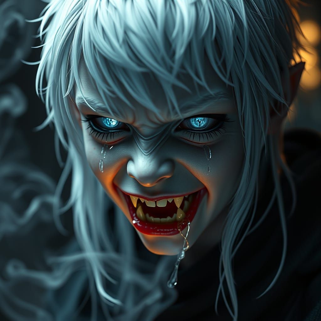 Spectral Boy Weeps Liquid Mercury Tears in Dark, Ethereal Gl...