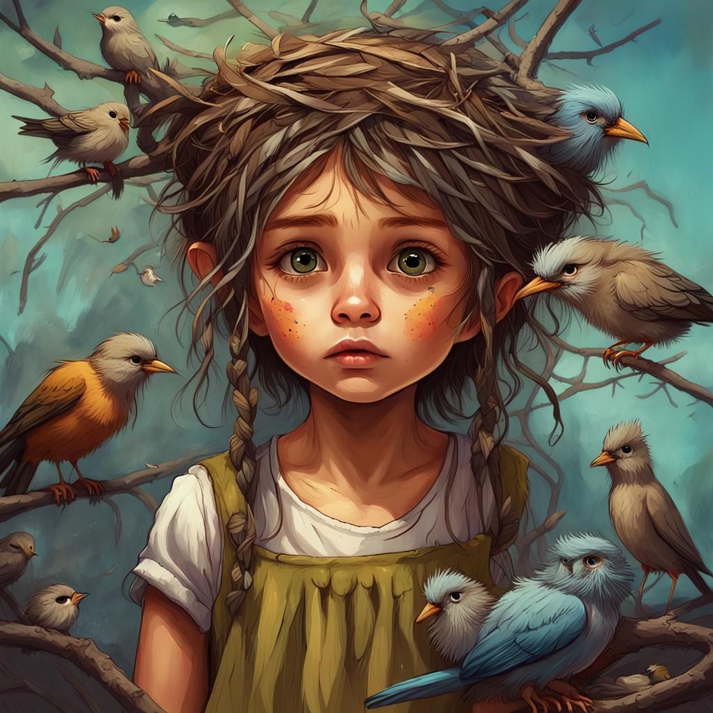 Birds Nesting in Hair: Children's Book Illustration