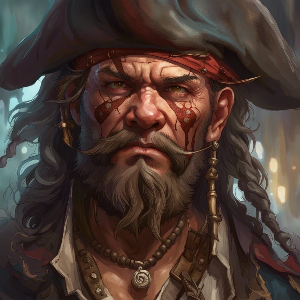 Scarred Pirate Portrait in Hyperdetailed Art Style